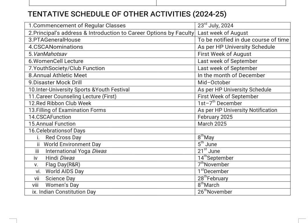 Academic Calender